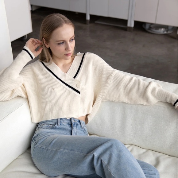 Varsity Cardigan | Stormy Sea Fog | Oak & Fort - Picture 2 of 5